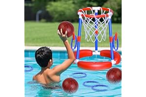 AuroTops Pool Basketball Hoop Floating Ring Toss Game,Pool Toys for Kids Summer Toys,Birthday Gifts for Kids,Family Pool Party,Swimming Pool Basketball Hoop Include 2 Balls,6 Ring and 1 Pump,Blue