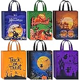 AhfuLife 6 Pcs Halloween Trick or Treat Bags, Large Candy Tote Bags with Handles, Reusable Non-Woven Gift Bag for Halloween Party Supplies Favors (15×11.8×3.9’’)