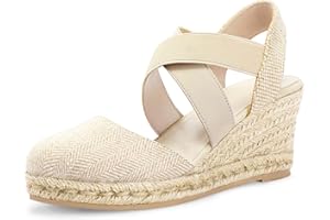 mysoft Women's Closed Toe Crisscross Elastic Ankle Strap Platform Espadrille Wedge Sandals