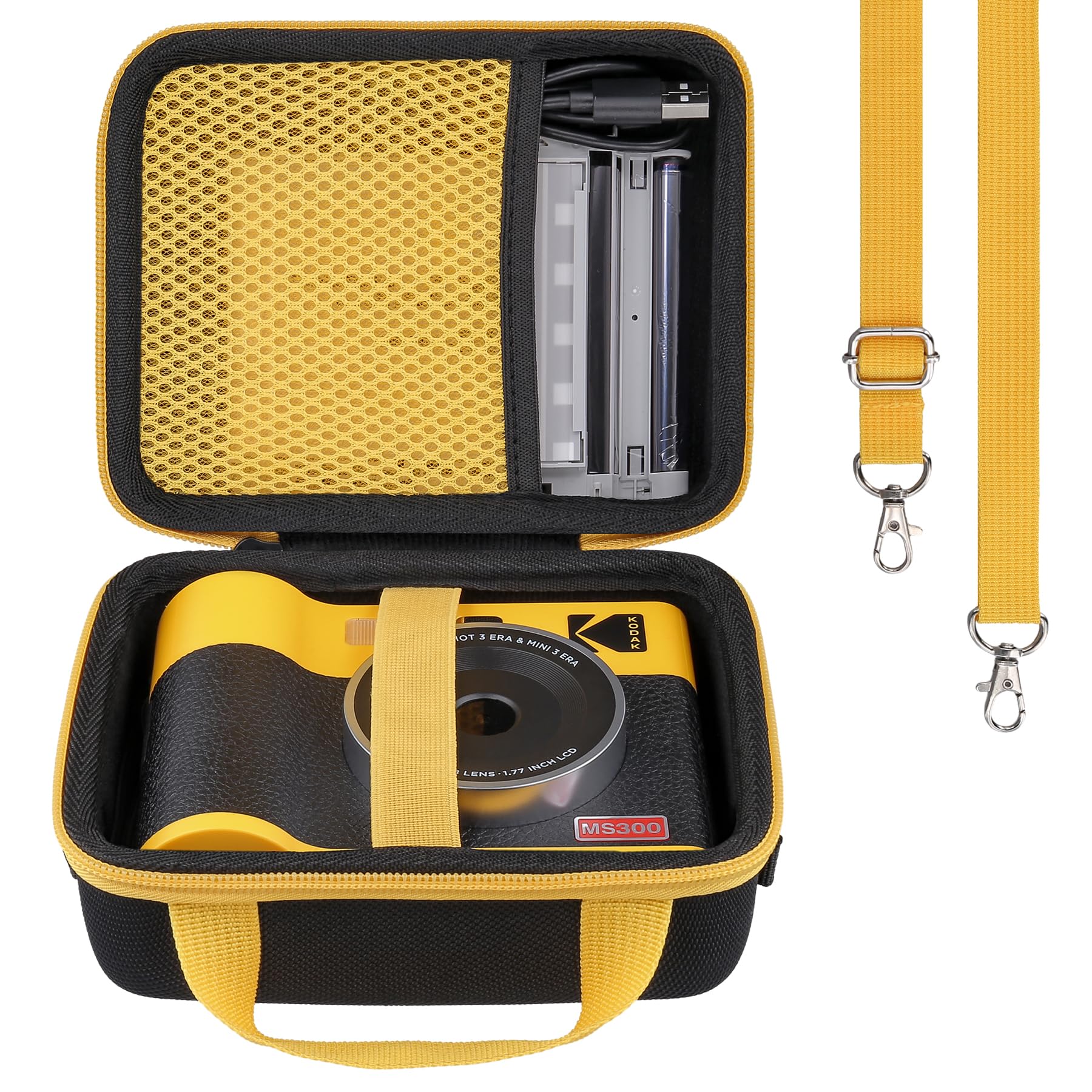 Khanka Hard Travel Case Replacement for Kodak Mini Shot 3 ERA/Mini 3 ERA/Mini Shot 3 Retro Instant Camera and Photo Printer,Case Only (Black,Yellow Zipper)