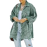 Hixiaohe Women's Casual Oversized Button Down Corduroy Shirt Jacket Coat Washed Retro Shacket