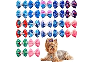 JpGdn 24Pcs/12Pairs Dog Hair Bows with Rubber Band Winter Snow Pattern for Cat Rabbit Puppy Poodle Top Knot Elastic Hair Bowknot Grooming Accessories Attachment