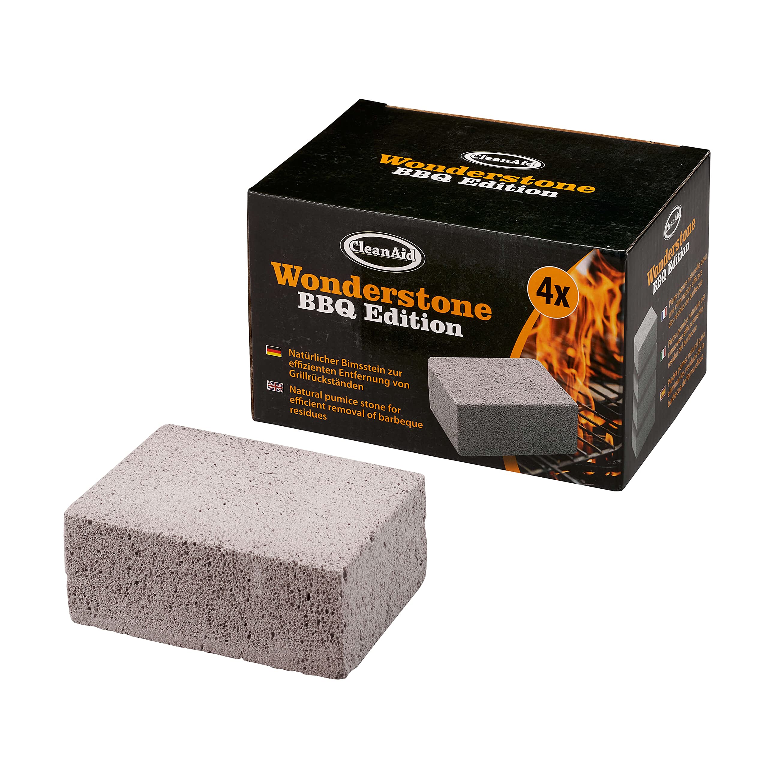 CleanAid Wonderstone BBQ Edition – Pack of 4 Pumice Stone Cooking Grate Cleaner – Cleaning Stone, Limescale Remover for Grill, Grate, Tiles, Kitchen, Cleaning Stone, Shower, Sink