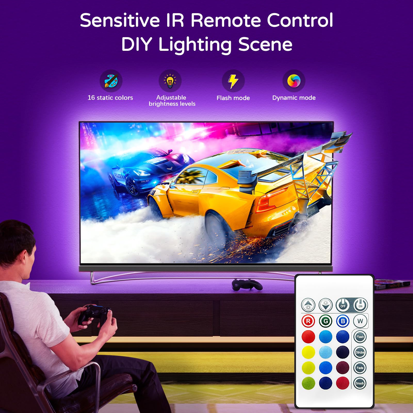 HAMLITE TV LED Backlight, 8.2Ft Led Light for TV 32-60 Inch Monitor Backlight, HDTV Wall Mount Stand Work Space Gaming Room Decor, LED Bias Ambient Mood Lighting Kit