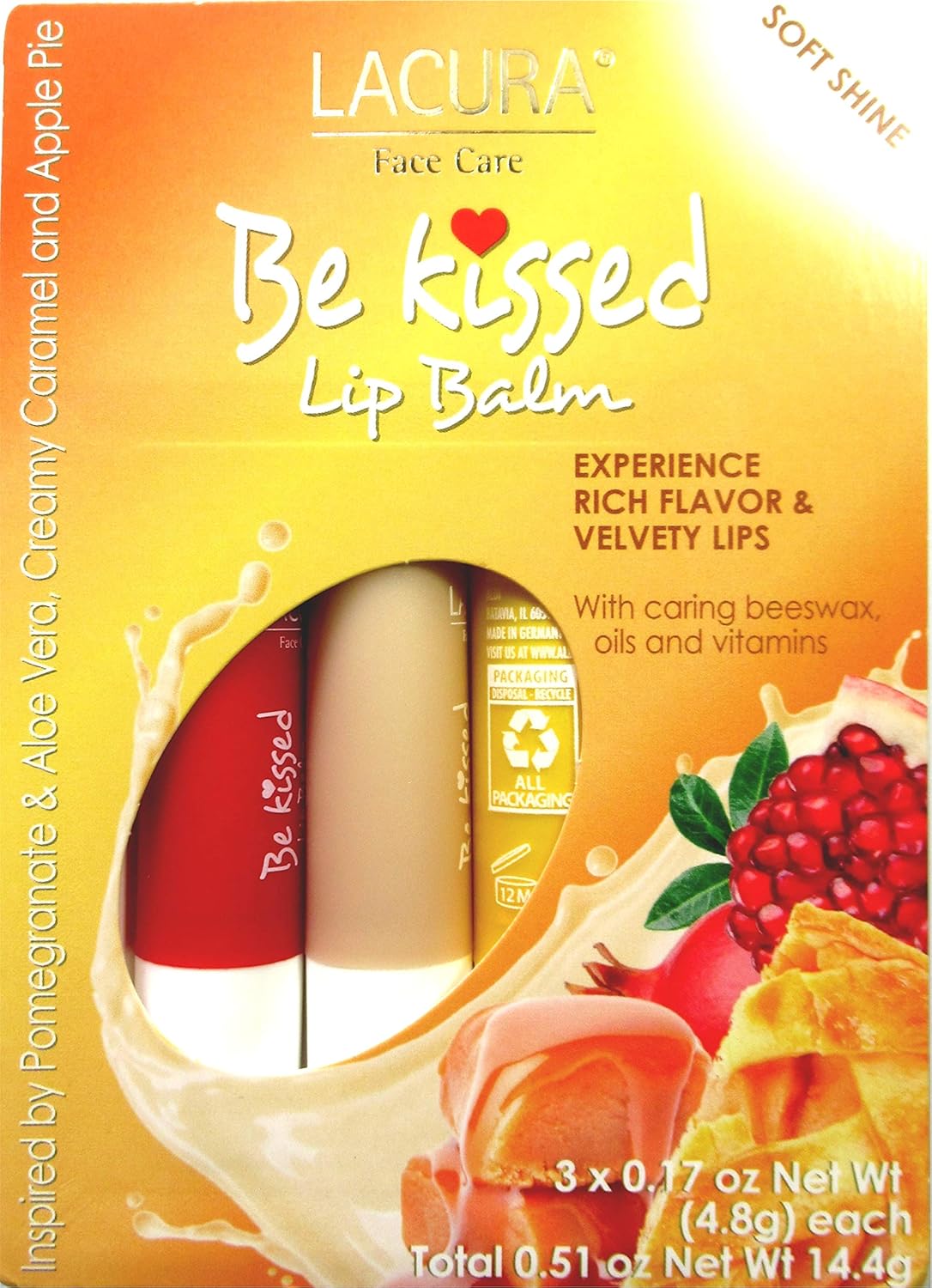 Lacura Face Care Be Kissed Lip Balm 3 Sticks Packet (Cherry, Summer Fruits, Blueberry Acai)