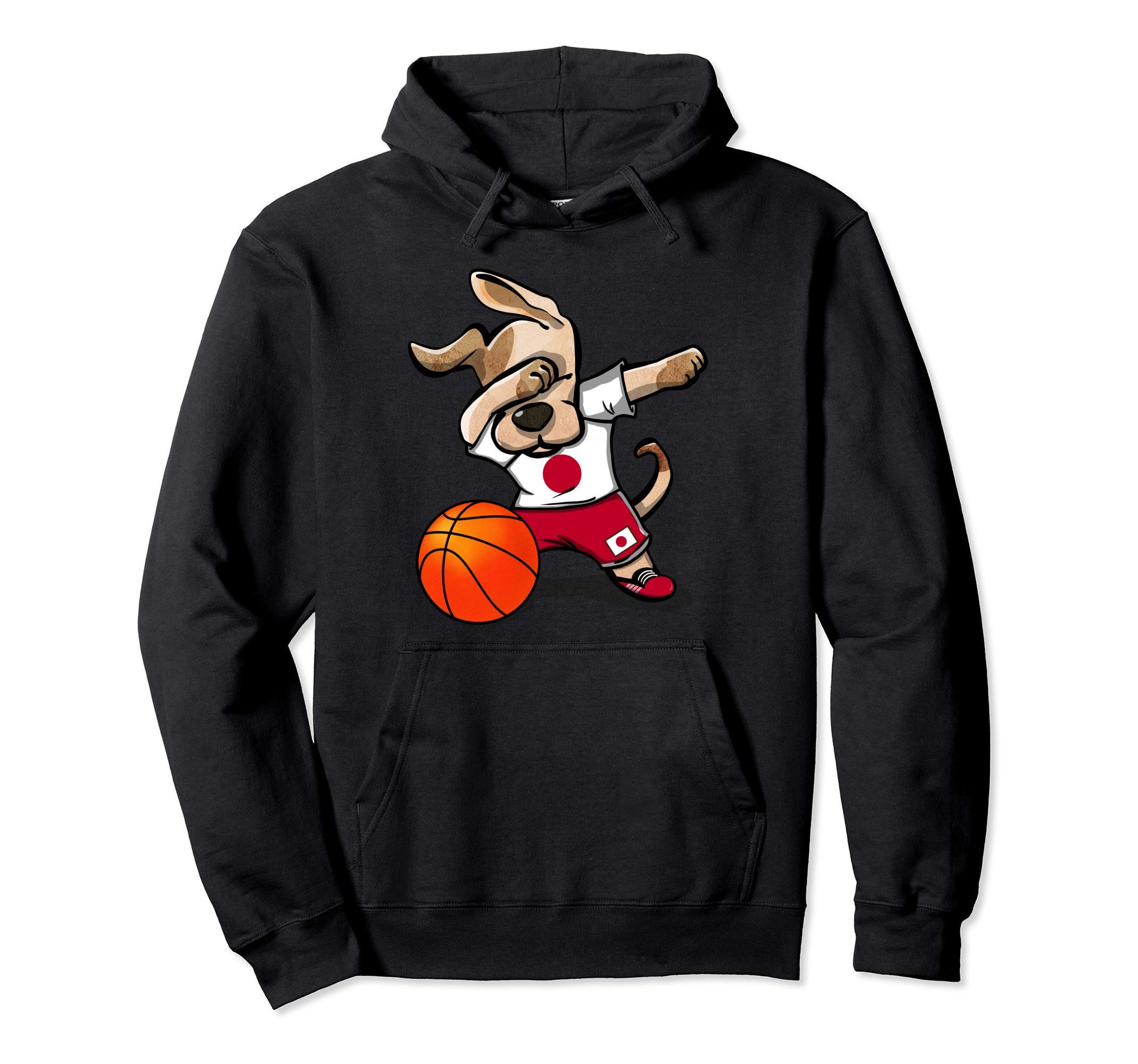 Funny Dabbing Dog Japan Basketball - Japanese Flag Sport Pullover Hoodie