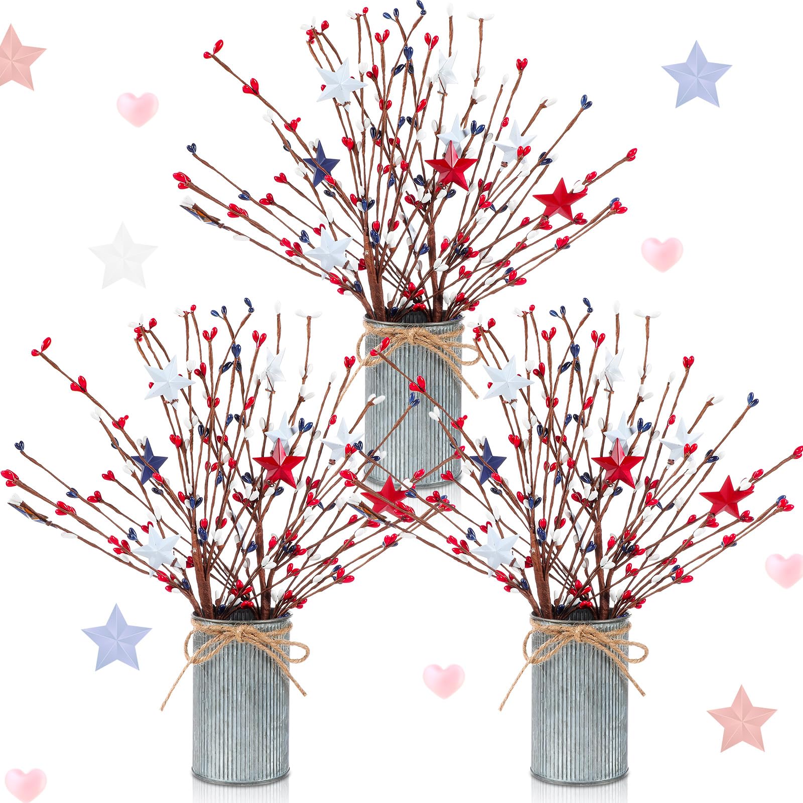 Photo 1 of 3 Sets Labor Day Tables Centerpieces Red White and Blue Labor Day Patriotic Decorations Include 6 Pcs 15.75 Inches Artificial Berry Stem Picks 3 Pcs Metal Flowers Vase for Home Office