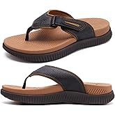 KuaiLu Mens Orthotic Flip Flops Men's Recovery Walking Sandals Adjustable Thick Athletic Cushion Sport Slides for Man, Water Resistant & Lightweight, Soft Comfort Fit & Arch Support
