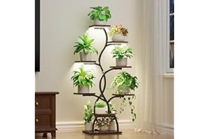 EVAWOO Plant Stand Indoor with Grow Light - 8 Tiered Plant Shelf Indoor, Corner Plant Stand, 49" Tall Plant Shelf with Lights for Indoor Growing, Lighted Flower Holder for Living Room, Balcony, Black