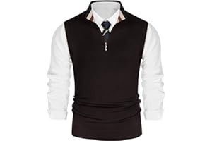 PJ PAUL JONES Mens Sweater Vest Quarter Zip Vest Sweater Stand Collar Contrast Stripes Pullover Knitwear Vest