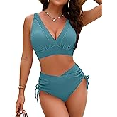 Blooming Jelly Womens High Waisted Bikini Sets Two Piece Swimsuits Tummy Control Bathing Suit Drawstring Swimwear