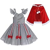 FYMNSI Baby Girls Christmas Dress Toddler Kids Sleeveless Plaid Tutu Dress and Cape 2PCS Santa Birthday Party Photo Shoot
