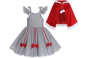 AWIBMK Christmas Halloween Cosplay Women Mrs Santa Claus Costume Dresses Girl Plaid Dress With Cape Cloak