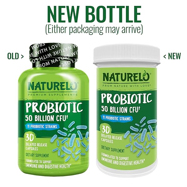 NATURELO PROBIOTICS FOR DIGESTIVE HEALTH, 50 BILLION CFU, 30 VEGETARIAN CAPSULES, 11 STRAINS, DAILY USE SUPPLEMENT, DELAYED RELEASE, NO-FRIDGE, HELPS BOOST IMMUNE SYSTEM, PROBIOTICS FOR WOMEN & MEN
