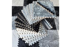CARPETBOX 16 Piece Carpet Squares Puzzle Mat 49" x 49" Plush Interlocking Carpet Tiles, Foam Floor Tiles for Baby Play Mat - Kids Soft Play Mats Anti Slip Jigsaw Flooring Playmat Playroom Rug (Black,Gray,White)