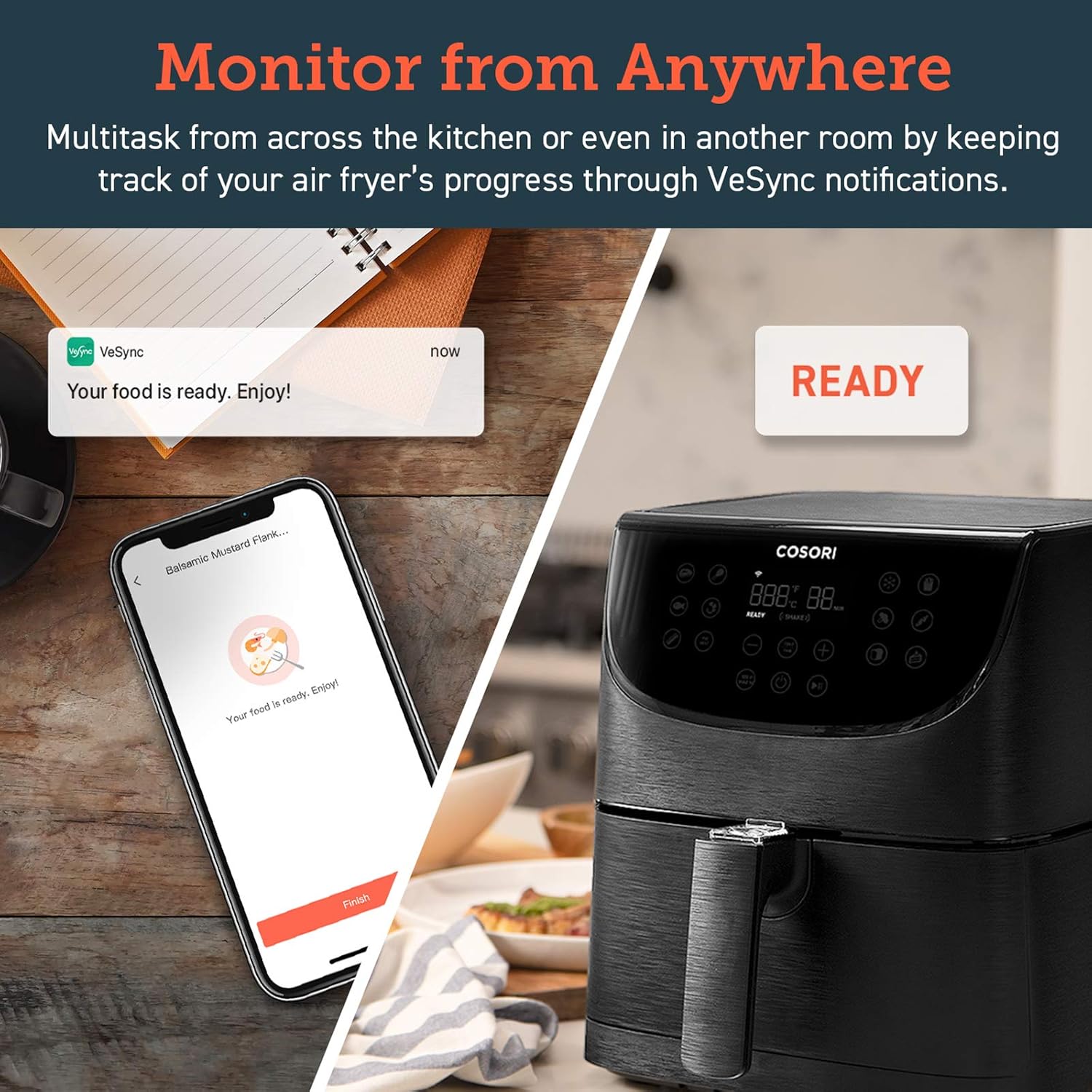 COSORI Smart WiFi Air Fryer 5.8QT(100 Recipes), Digital Touchscreen with 11 Cooking Presets for Air Frying, Roasting & Keep Warm ,Preheat & Shake Remind, Works with Alexa & Google Assistant,1700W: Kitchen & Dining