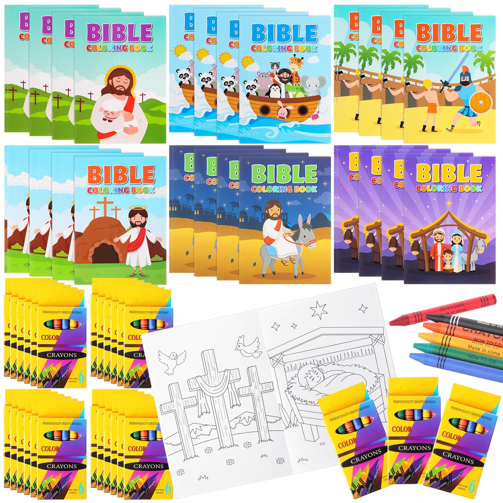 View 1 of Gilprop 168 Pcs Christian Coloring Book Bulk with Crayon Religious Kid Coloring Books Mini Bible Story Activity Booklet Jesus Party Favor Gift for Holy Communion Art Sunday School Christmas DIY Craft