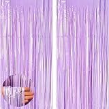 Aisszhao 2pcs Macaron Purple Foil Curtain 3.2ft x 6.5ft Tinsel Backdrop