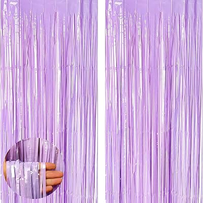 Aisszhao 2pcs Macaron Purple Foil Curtain 3.2ft x 6.5ft Tinsel Backdrop
