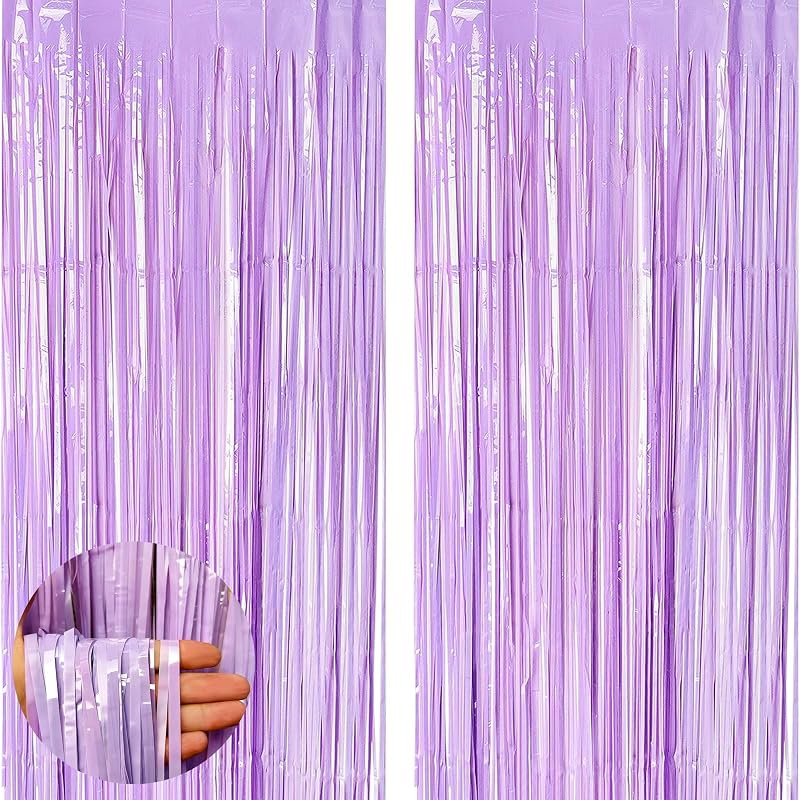 Aisszhao 2pcs Macaron Purple Foil Curtain 3.2ft x 6.5ft Tinsel Backdrop