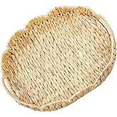 Coeusy 16.5'' Wicker Scalloped Serving Tray,Elliptical Rattan Tray for Countertop,Desktop,Both Decorative & Organizing