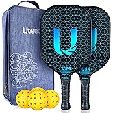 Uteeqe Pickleball Paddles Set of 2, Graphite, Thermoformed One-Mold, Semi-Textured for Extra Grit & Spin, Lightweight, USAPA Approved, Non-Slip, 4.25-Inch Grip, 4 Outdoor Balls & Carry Bag