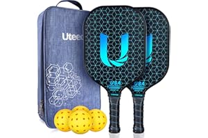 Uteeqe Pickleball Paddles Set of 2, Graphite, Thermoformed One-Mold, Semi-Textured for Extra Grit & Spin, Lightweight, USAPA Approved, Non-Slip, 4.25-Inch Grip, 4 Outdoor Balls & Carry Bag