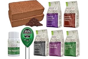 PLANTONIX Coco Bliss Coco Coir + Worm Castings + Mycorrhizal Inoculant + Neem Meal Fertilizer + Organic Biochar for Plants - Plant Fertilizer & Potting Soil Mix - Organic Garden Bundle for Healthy Plant Growth
