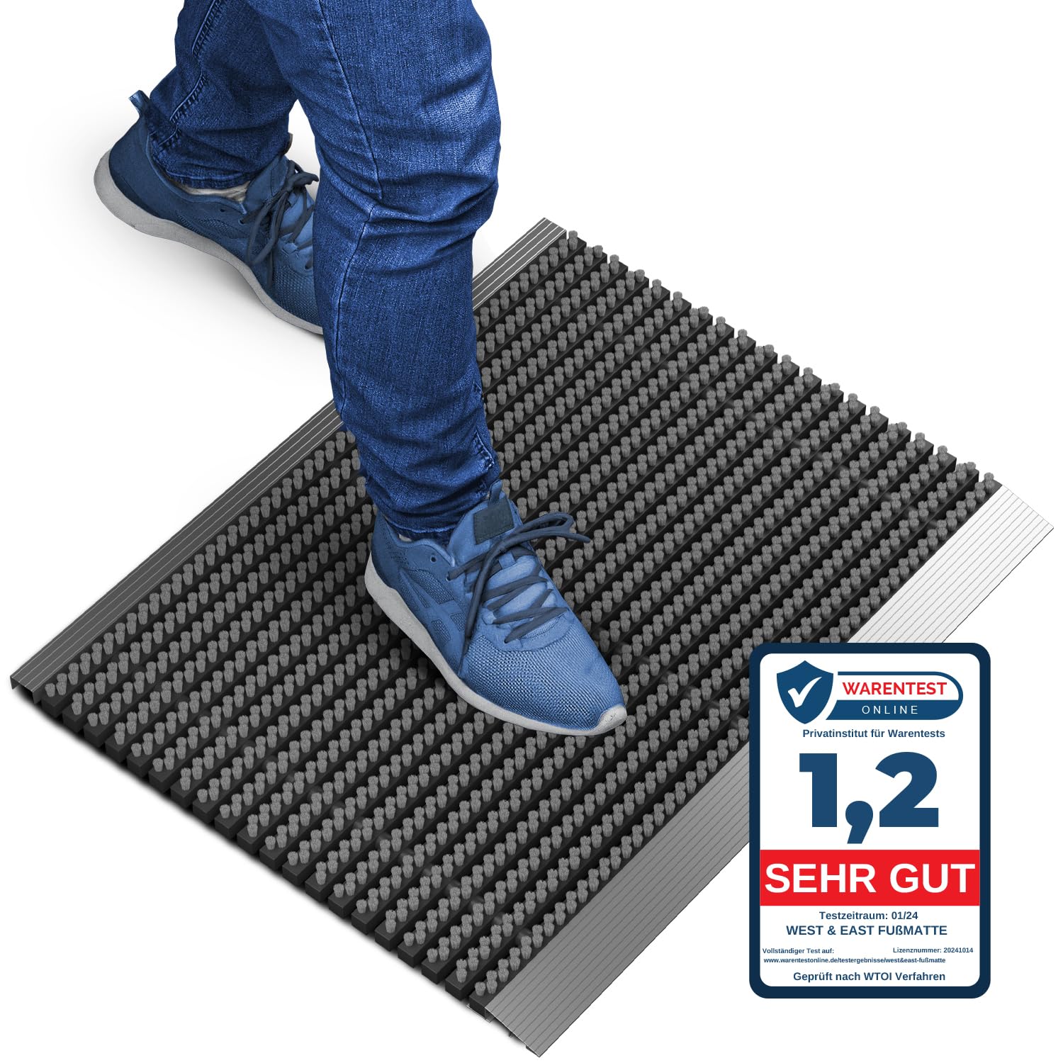 Outdoor mat aluminium with gray brushes 40 x 60 cm, dirt trapper mat, outdoor mat, aluminium outdoor doormat, outdoor scraper mat, washable, brush mat for outdoors, scraper