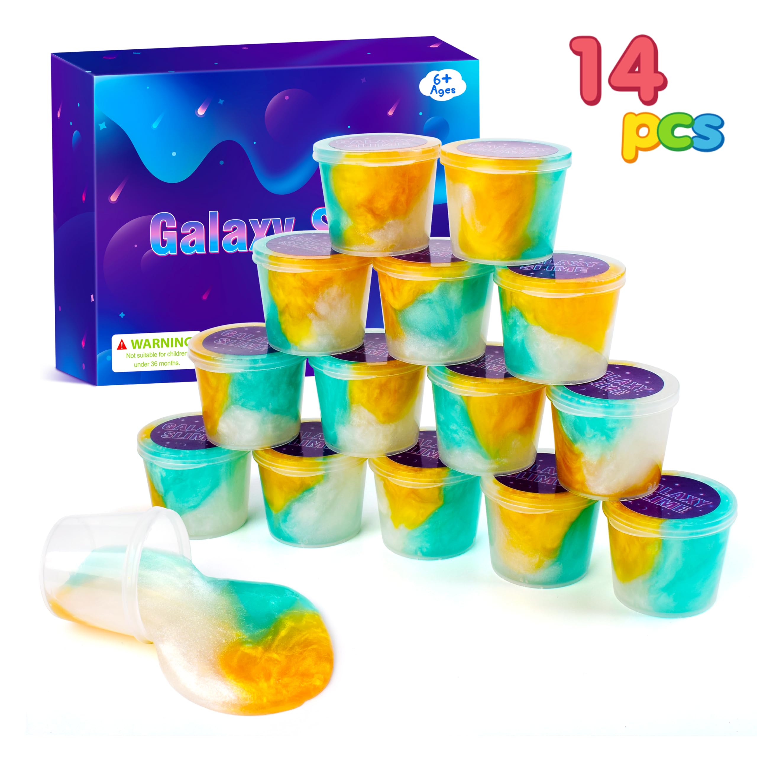 14 Pack Galaxy Slime Kit, Mini Clear Slime Kit for Party Favor, Bulk Easter Slime Putty Toy for Girls & Boys, Kids Goodie Bag Stuffers, Soft Non-Stick