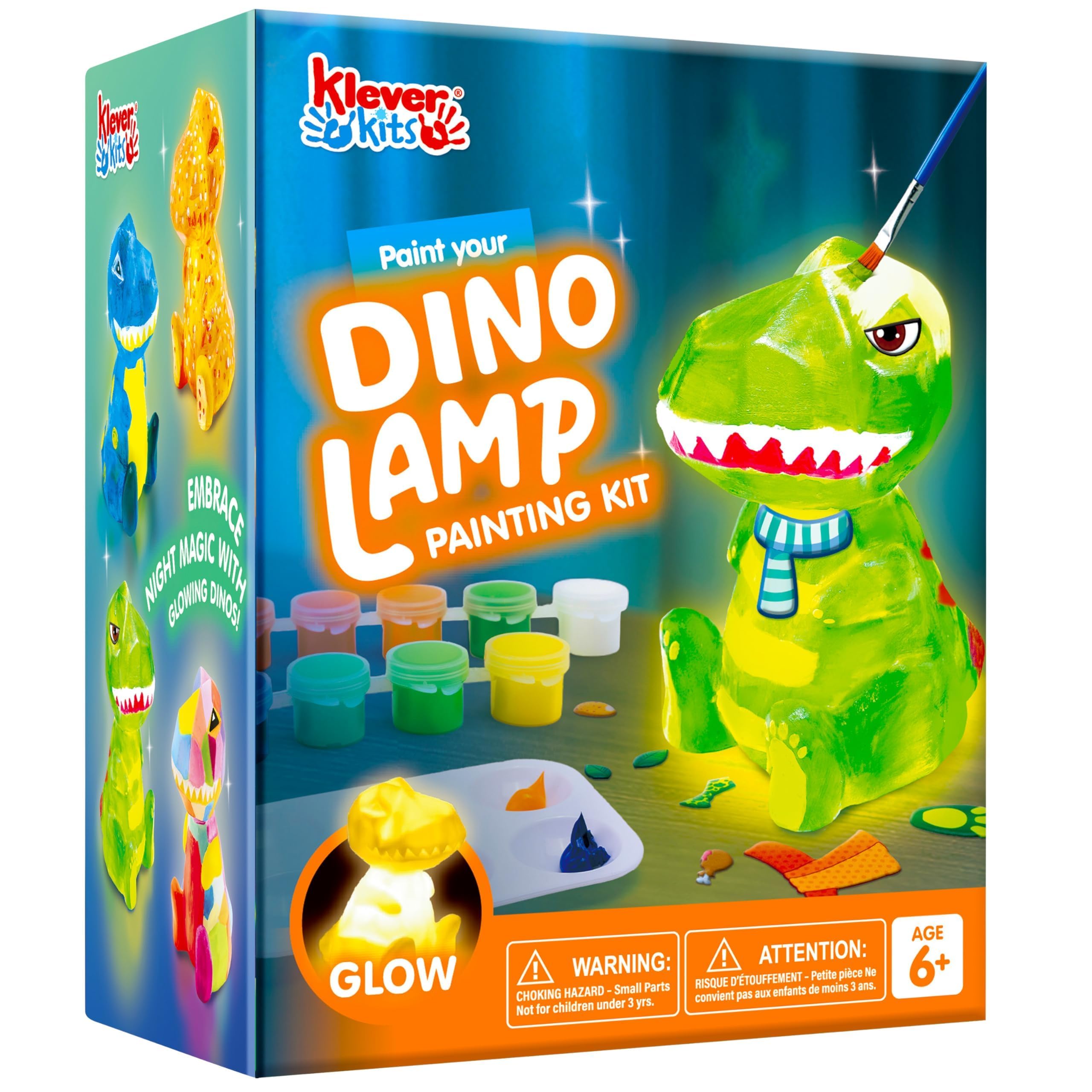 Klever Kits Paint Your Own Dinosaur Lamp Kit,Arts and Crafts for Kids Ages 6 7 8 9 10 11 12,DIY Night Light Painting Kit,Girls Crafts Kit,Dinosaur Toys Age 6+,Activities Art Supplies,Birthday Gifts