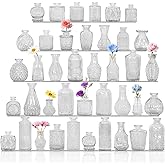 Set of 40 Glass Bud Vases, Small Clear Glass Vases in Bulk, Mini Vintage Embossed Flower Vase for Wedding, Centerpieces, Birthday Party, Baby Shower, Home Table Decorations (Clear)