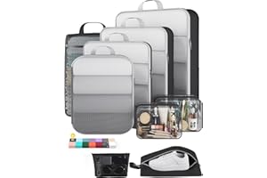 Veken 9/11 Set Compression Packing Cubes for Travel Essentials,Compressible Expandable Large Luggage Suitcase Organizer Bags for Clothing,Durable Space Saver Storage Bags with Toiletry Bags(Black)