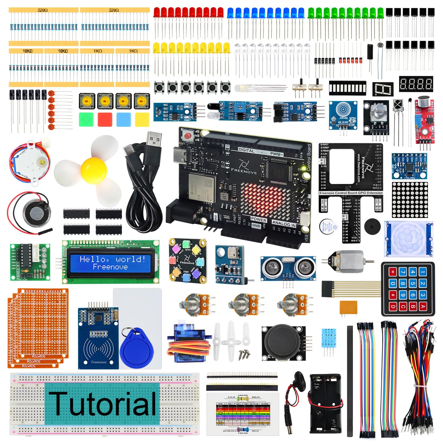 Photo 1 of Freenove Complete Starter Kit with Board V5 Rev4 WiFi (Compatible with Arduino IDE), Arm Cortex-M4 Microcontroller, Onboard ESP32-S3, 474-Page Detailed Tutorial, 343 Items, 90 Projects