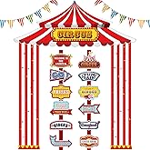 Tlswshsy 17PCS Circus Tent Decorations Set, Circus Door Banner with Awning and Directional Signs, Red and White Circus Welcome Supplies for Circus Theme Party Birthday Home Decor