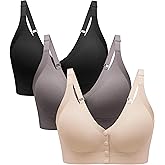 Angelhood Seamless Front Closure Bras for Women with Jelly Support, Wireless Supportive Mastectomy Bralettes Pack of 3