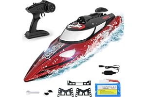 BEZGAR Large RC Boat, 18 inch Big Remote Control Boat for Adults, 35KMH Fast Speed RC Boat for Lake Ocean, Ideal Gifts for Kids Boys with 1500mAh Rechargeable Battery - TX125 Red