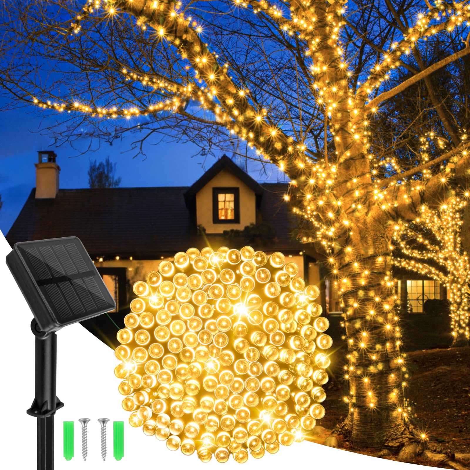Dalugo Solar Garden Lights Outdoor, 12m 120 LED Solar Powered String Lights, Waterproof Warm White Fairy Lights 8 Modes for Garden, Patio, Yard, Festival, Party Decorations