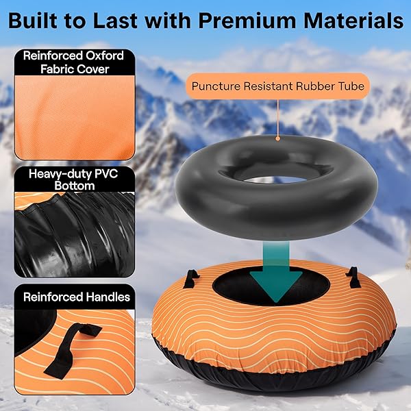 SERENELIFE 48” XL SNOW TUBE FOR SLEDDING – HEAVY DUTY RUBBER INNER TUBE, OXFORD COVER, THICKENED PVC BOTTOM & TOW STRAP – INFLATABLE SNOW SLED FOR KIDS & ADULTS – PERFECT WINTER OUTDOOR FUN GIFT