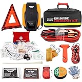 EVERLIT Roadside Assistance Kit, Car Emergency Kit Assistance Car Kit with Digital Air Compressor, 12FT Jumper Cable, Tow Str