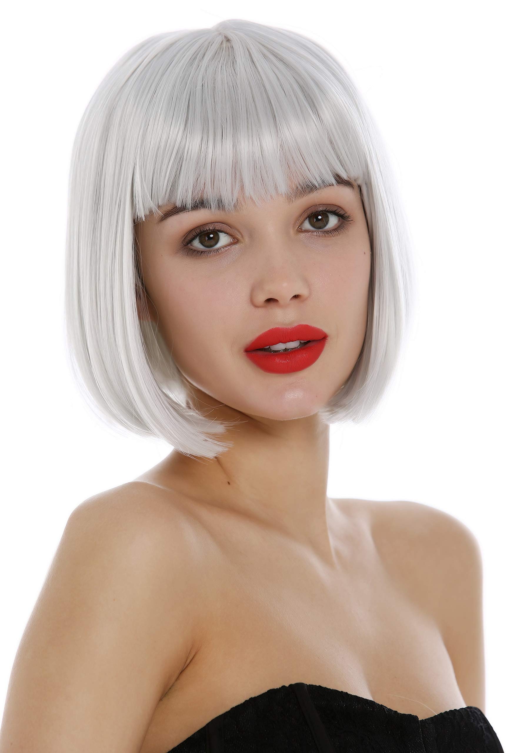 WIG ME UP - 7803-001 Short lady Wig bob style bangs fringe sleek very light white-ish gray grey
