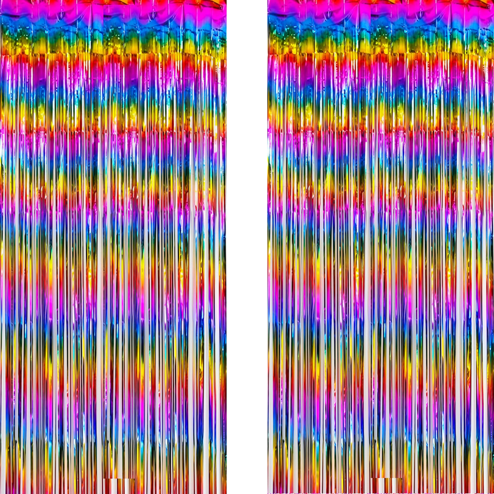 Dark Rainbow Backdrop Streamers - AILEXI 2 Pack 3.2 ft x 6.56 ft Metallic Tinsel Foil Fringe Curtains for Photobooth Party Decor