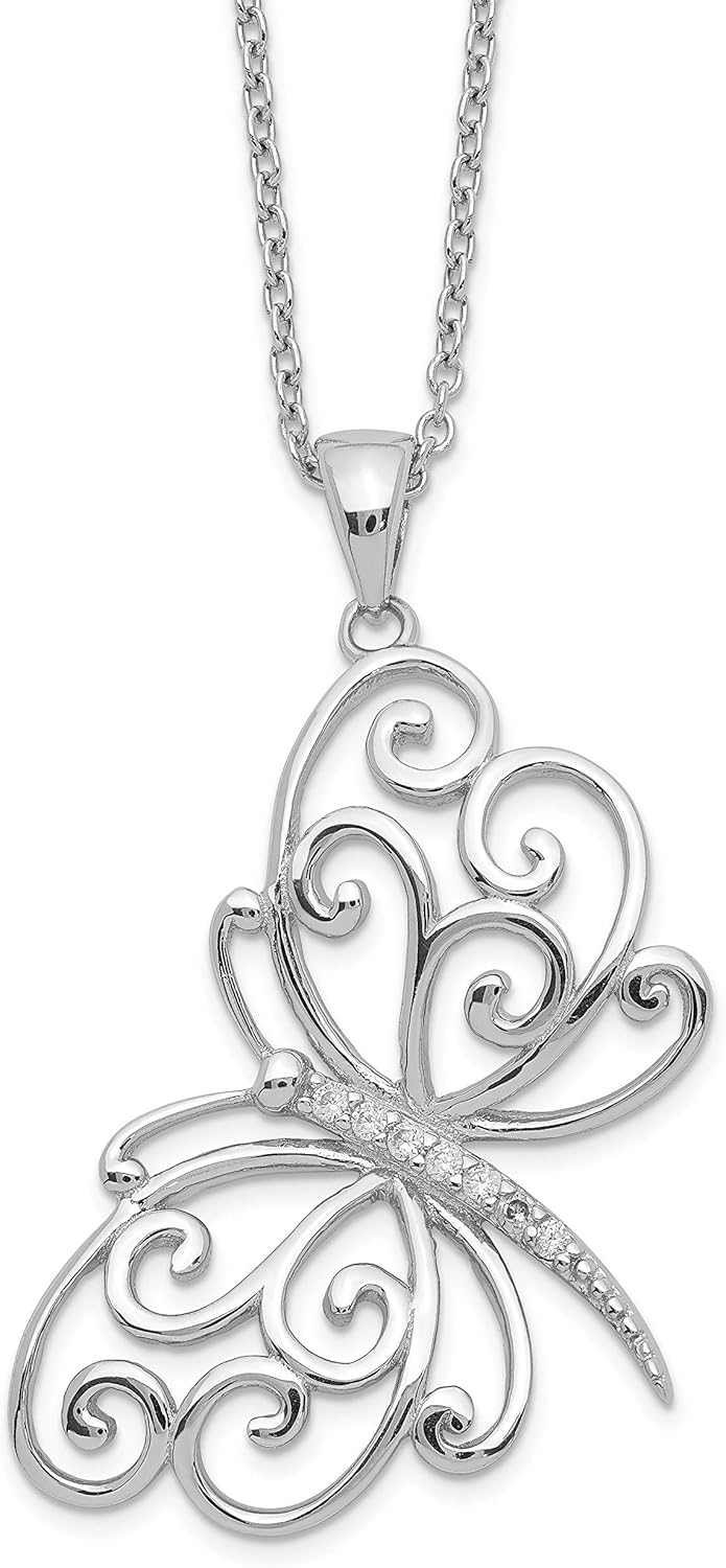 Amazon.com: Cheryl M Sterling Silver Rhodium Plated CZ Butterfly 18in