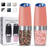 UNNEES Battery Operated Gravity Salt And Pepper Grinder Set, 2 Pcs (Pink) | Automatic Salt And Pepper Grinder Set, Adjustable