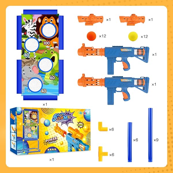 KKONES SHOOTING GAME TOY FOR BOYS – 2 PLAYER TOY FOAM BLASTER AIR GUNS, 24 FOAM BULLET BALLS POPPER & STANDING SHOOTING TARGET, BIRTHDAY GIFTS FOR AGE 3 4 5 6 7 8 9 10-12 YEARS OLD KIDS, GIRLS