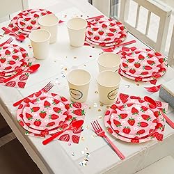 Whaline 96Pcs Strawberry Tableware Set Cute Fruit