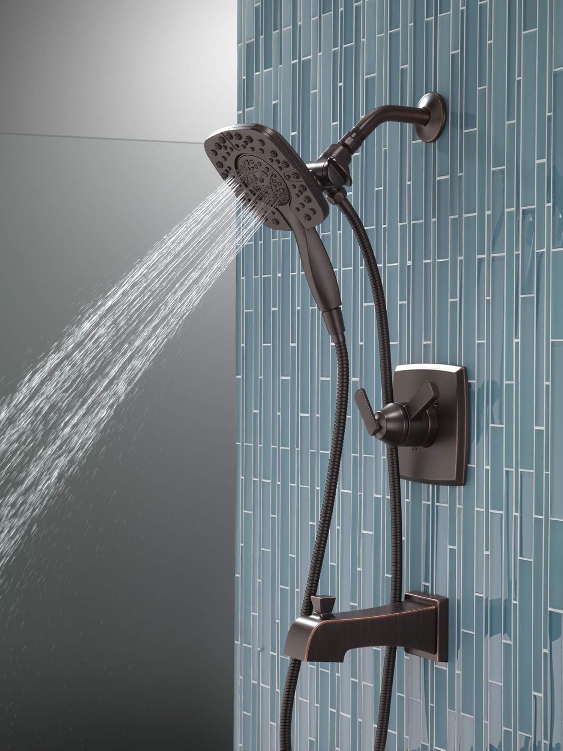Delta Faucet Ashlyn 17 Series Dual-Function Tub and Shower Trim Kit with 2-Spray Touch-Clean In2ition 2-in-1 Hand Held Shower Head with Hose, Venetian Bronze T17464-RB-I (Valve Not Included) - - 