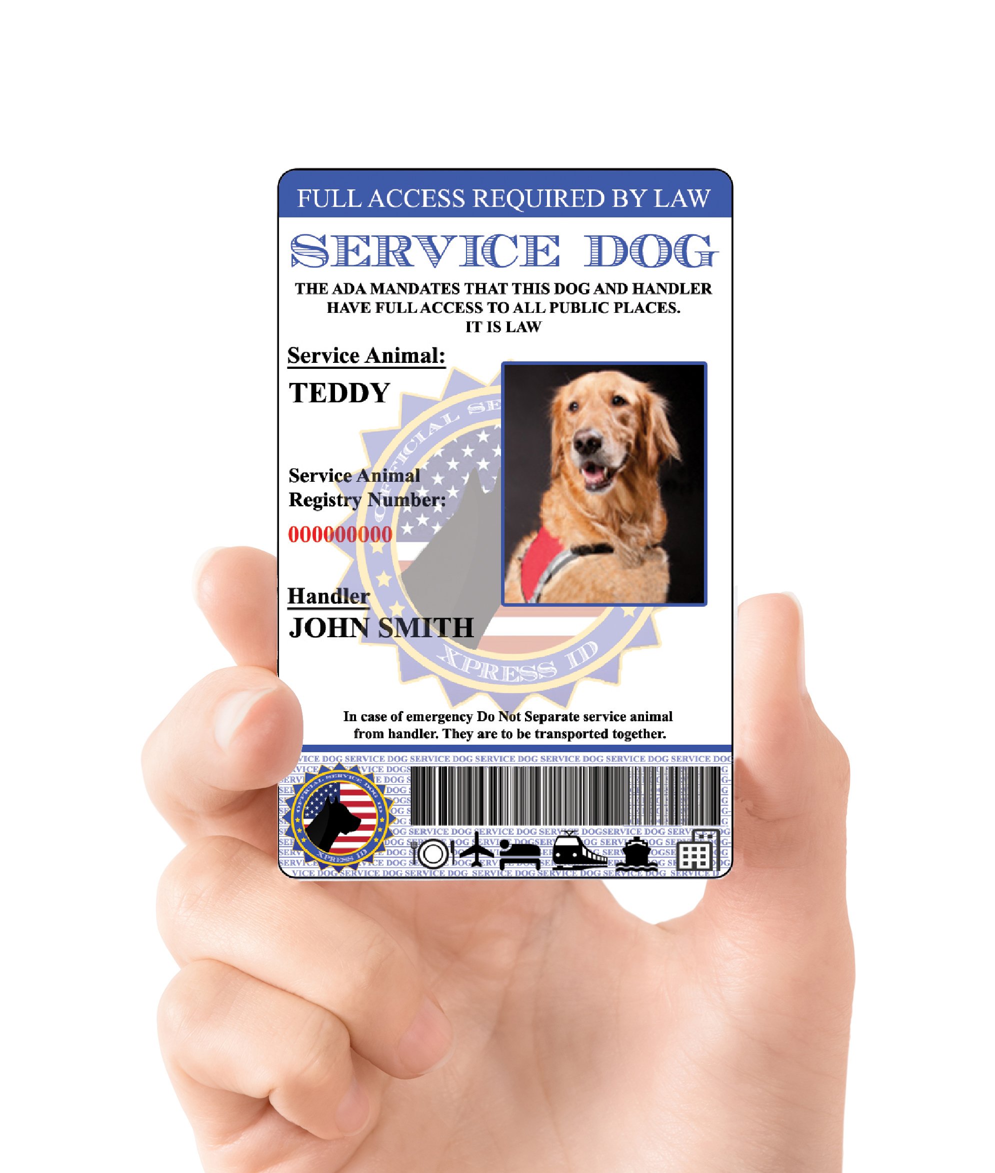 Custom Holographic Service Dog ID Card + 3 Key Tags Includes