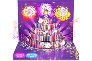 FITMITE Birthday Cards Birthday Gifts for Women Flowers Fireworks Pop Up Cake Light and Music Happy Birthday Card (Purple)