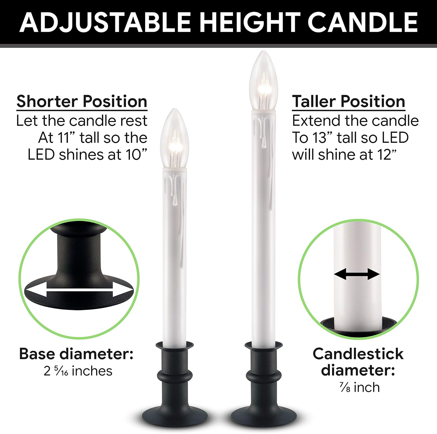 612 Vermont Ultra-Bright LED Window Candles with Timer, Battery Operated, Metal Base, White Candlestick, Adjustable Height (Pack of 4, Brushed Nickel): Home & Kitchen